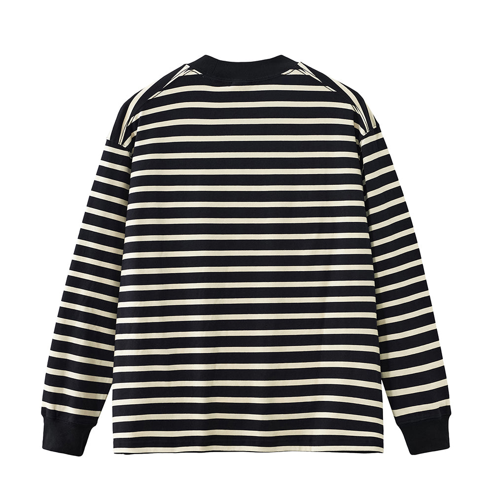 Pure Cotton Contrast-color Striped Long-sleeved T-shirt