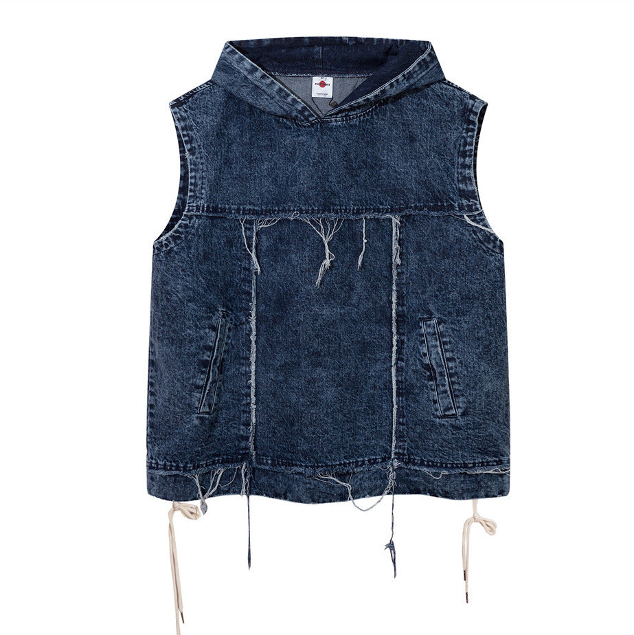 Sleeveless Street Denim Pullover Vest - Denim Jacket