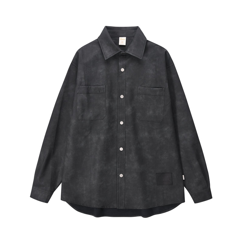 Style Worn Looking Washed-out PU Leather Shirt