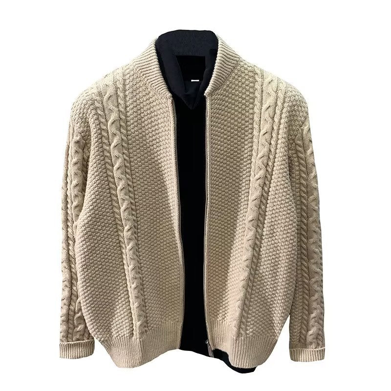 Double Zipper Design Cardigan Sweater Simple All-match