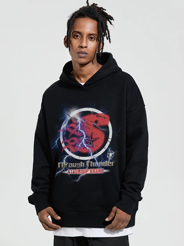 Retro Street Lightning Flame Loose Hoodie Man